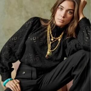 Sezane Shona Blouse Black Women's 36/ US 4 Semi-Sheer High Neck